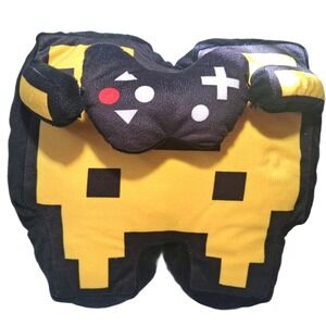 Pixel Alien Invader Video Game Controller Plush Pillow Toy Yellow Black